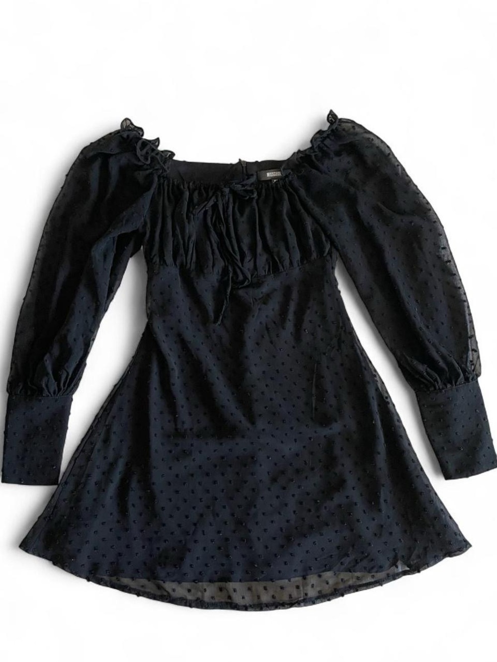 Missguided Black Swiss Dot Milkmaid Skater Mini-Dress